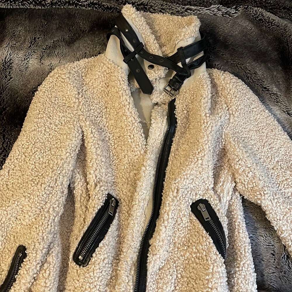 ZARA Sherpa Teddy Aviator Moto Jacket